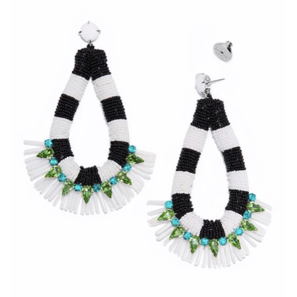 Tory Burch Earrings Beaded Teardrop Black/White